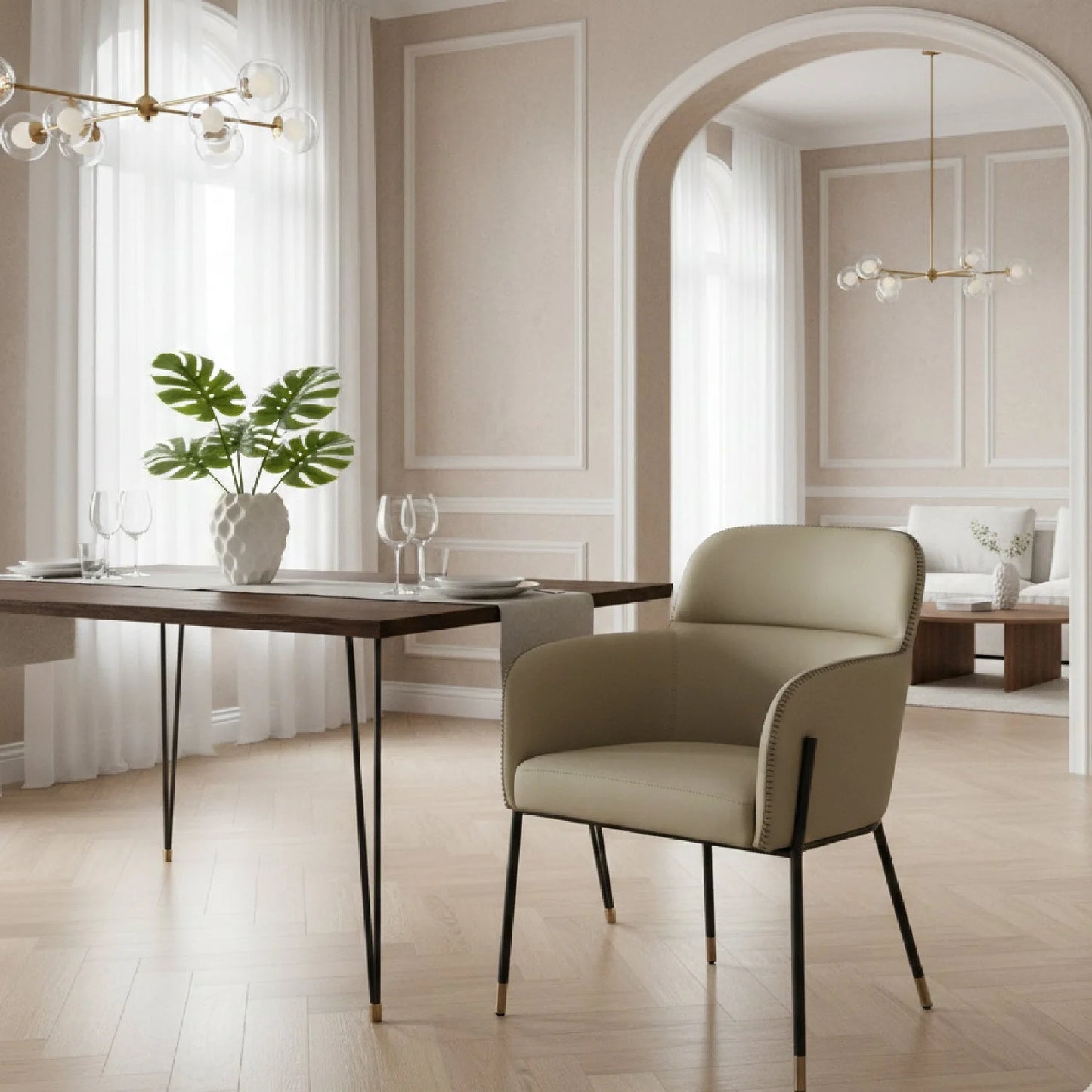 Luxury Gray Vegan Leather Dining Armchair European Style for Villa