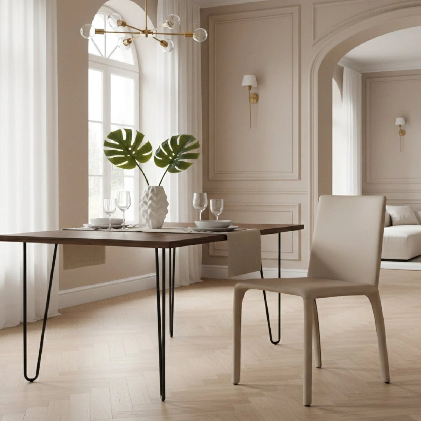 Luxury Gray Vegan Modern Dining Chair European Style for Villa