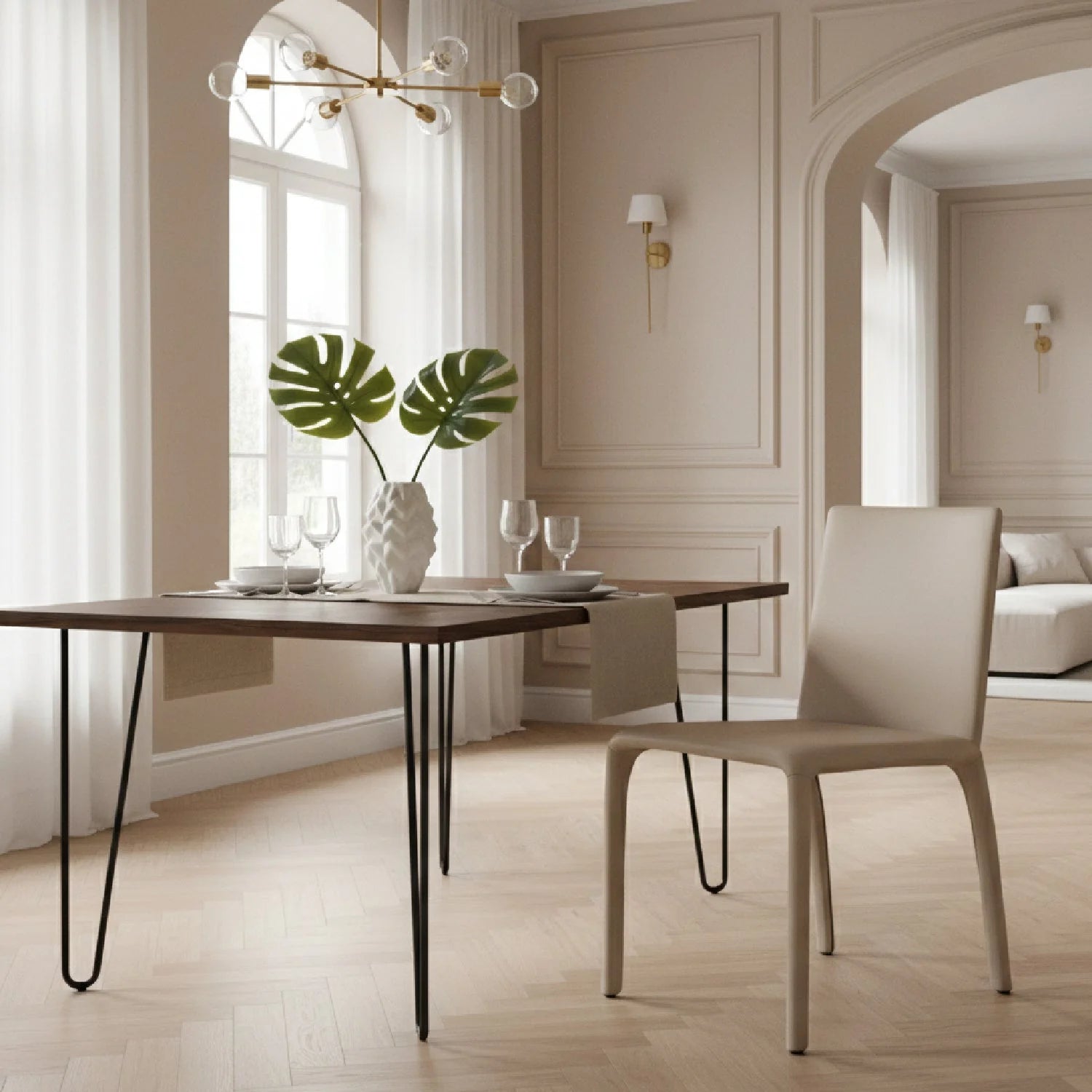 Luxury Gray Vegan Modern Dining Chair European Style for Villa