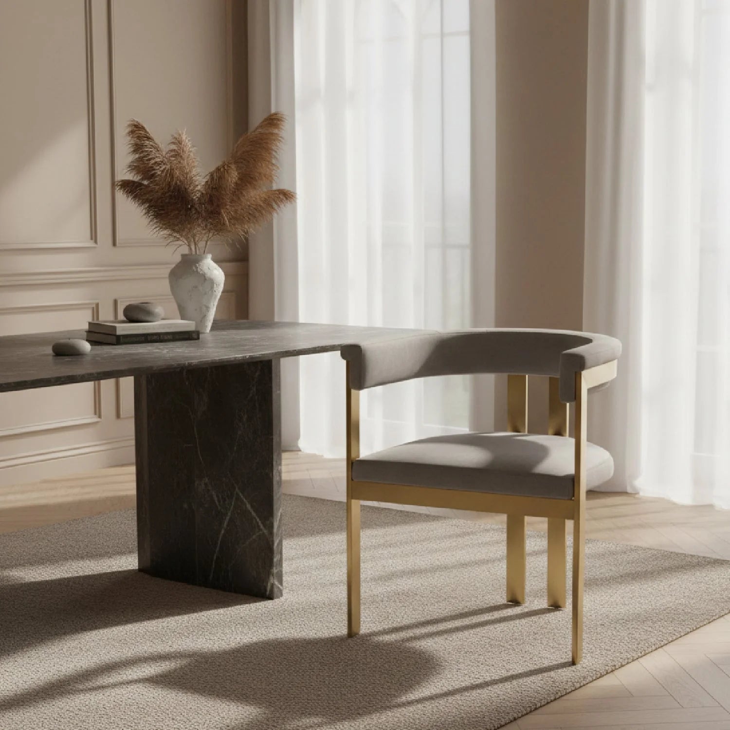 Luxury Gray Velvet Dining Chairs European Style for Villa