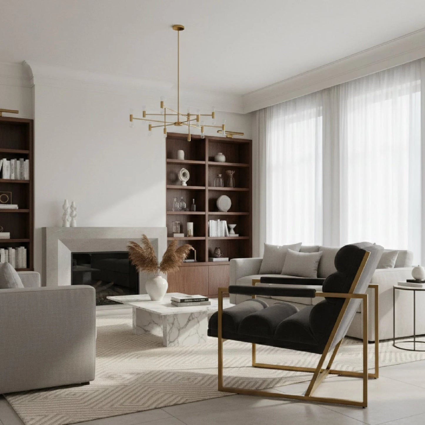 Luxury Gray Velvet Lounge Chair Modern Italian Style for Villa