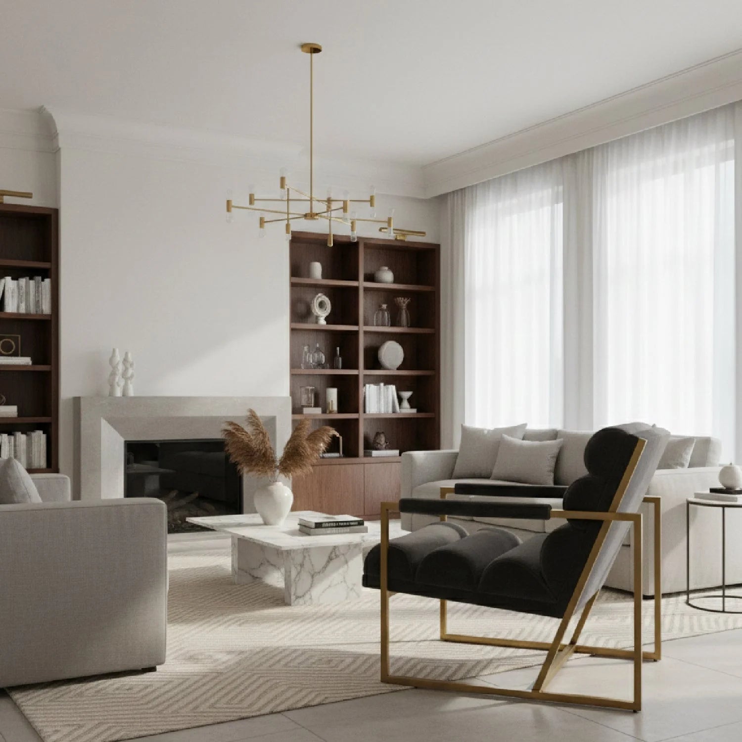 Luxury Gray Velvet Lounge Chair Modern Italian Style for Villa