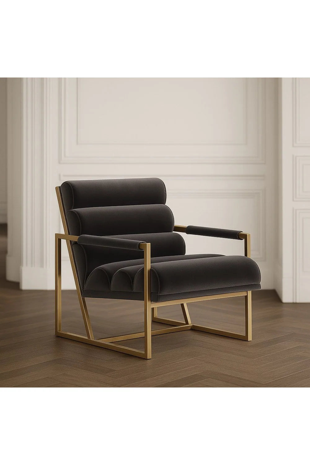 Luxury Gray Velvet Lounge Chair Modern Italian Style for Villa