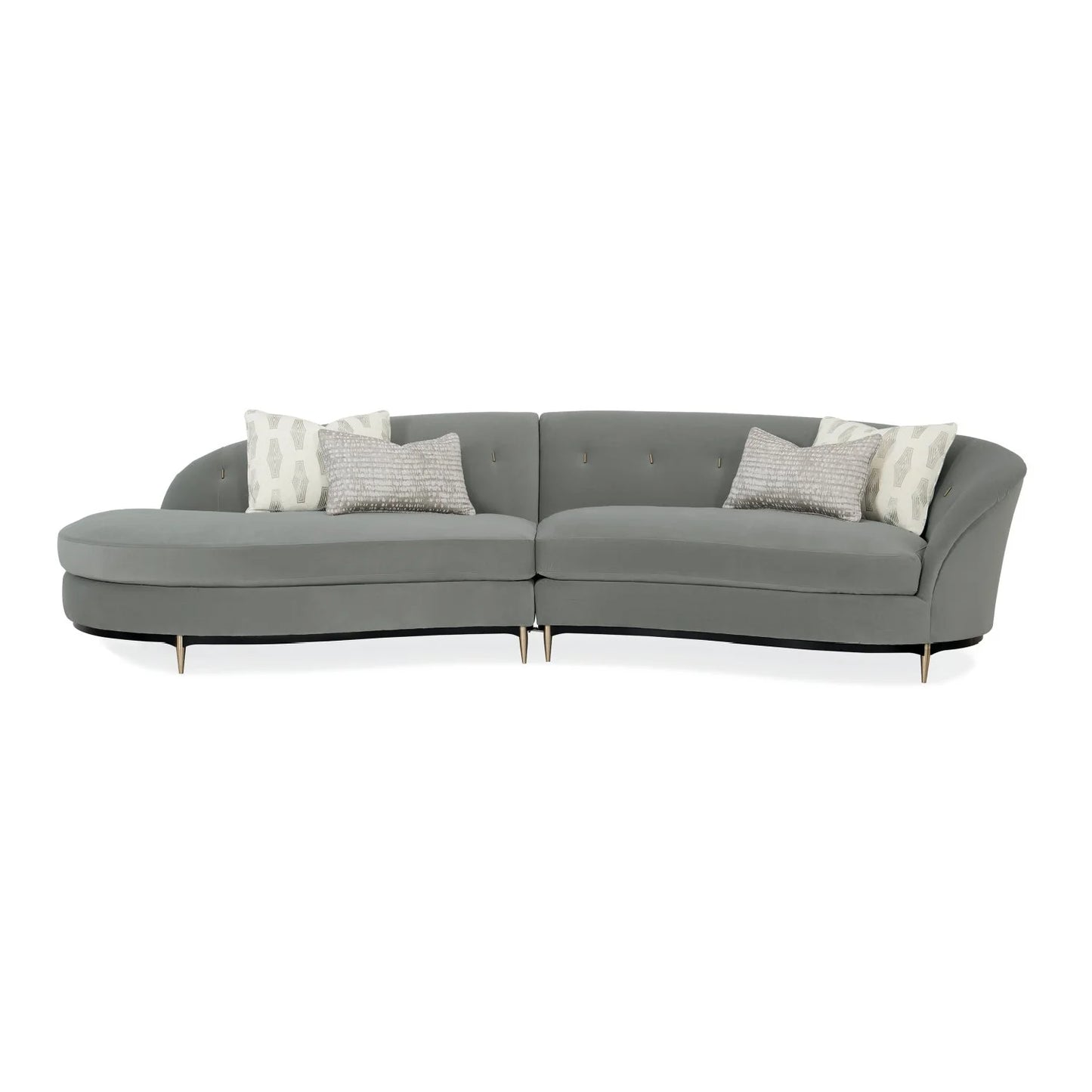 Luxury Gray Velvet Right-Armed Loveseat Modern Italian Style for Villa