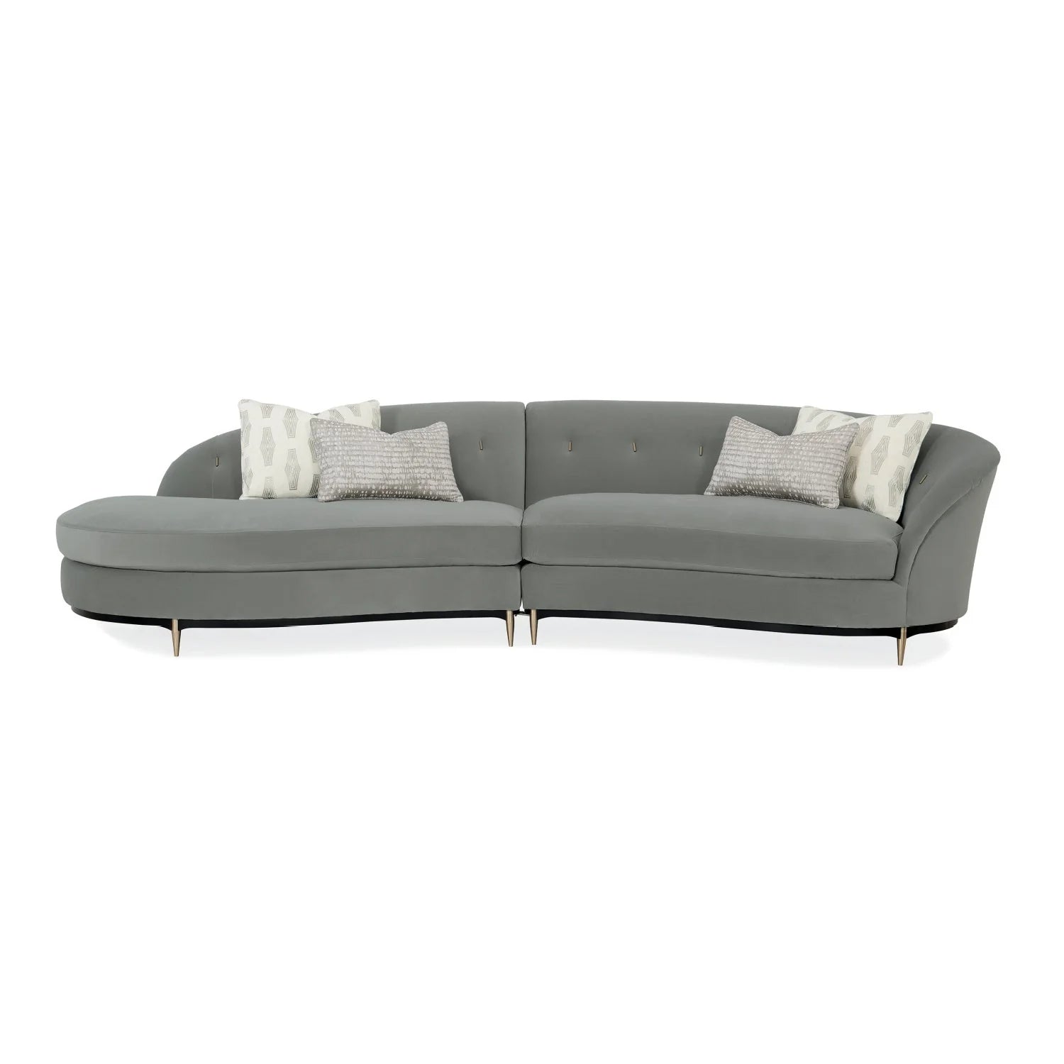 Luxury Gray Velvet Right-Armed Loveseat Modern Italian Style for Villa
