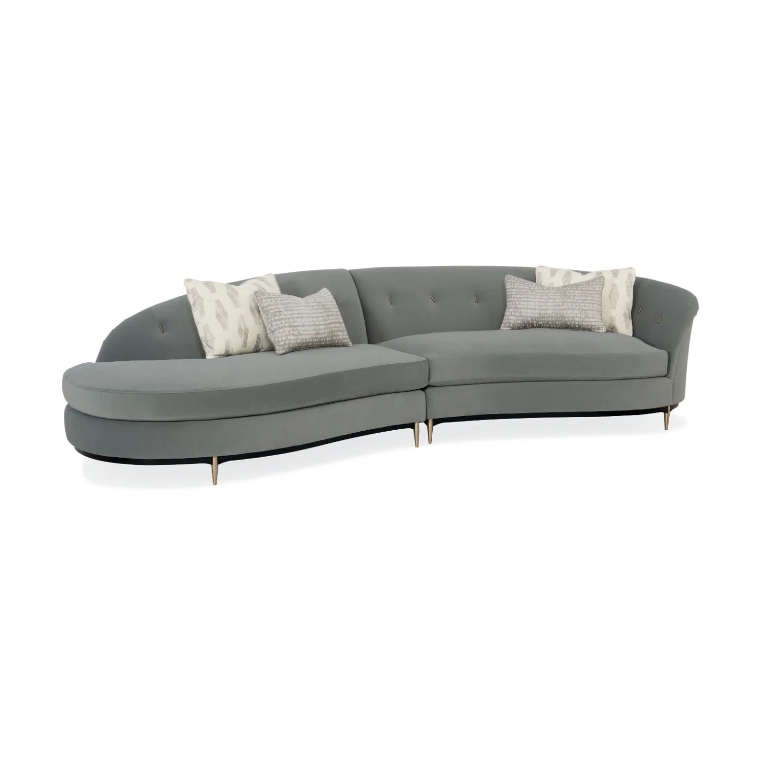 Luxury Gray Velvet Right-Armed Loveseat Modern Italian Style for Villa