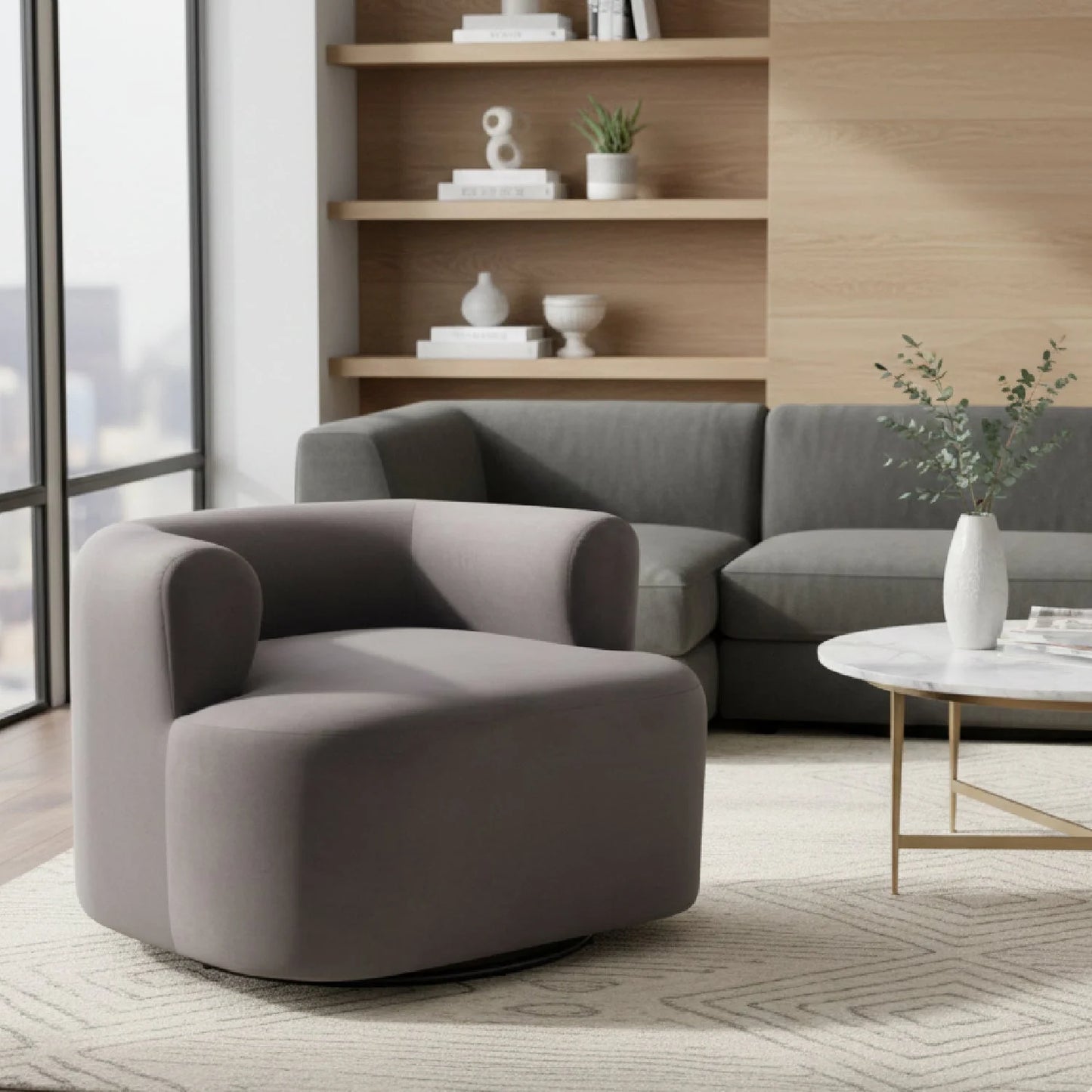 Luxury Gray Velvet Swivel Chair European Style for Villa
