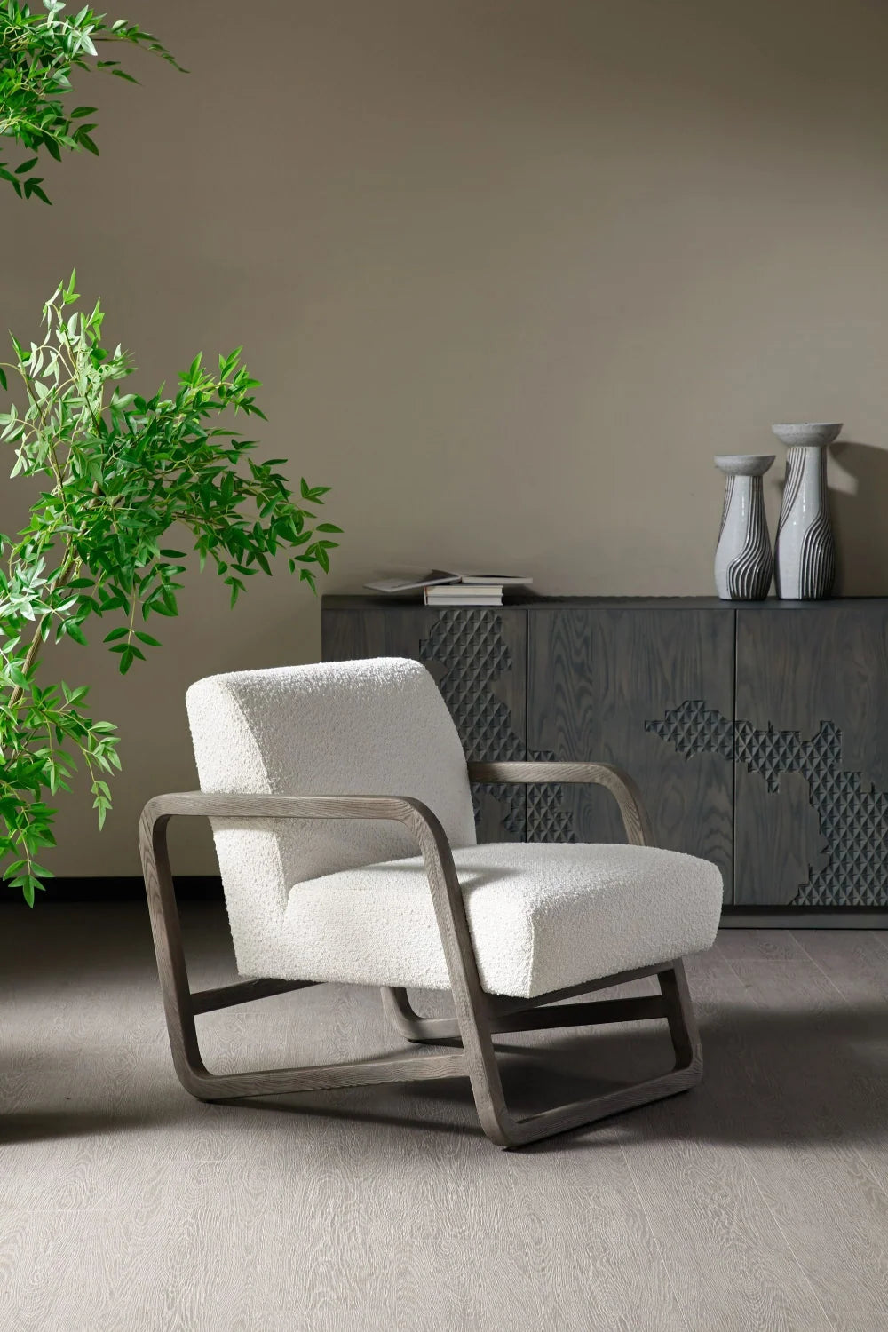 Luxury Gray Wood Framed Accent Chair Modern Italian Style for Villa