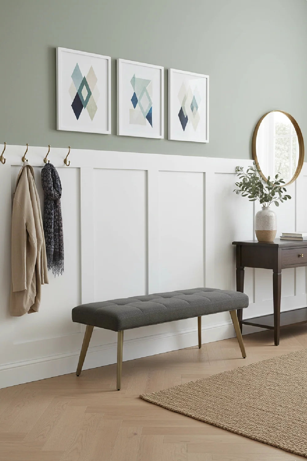 Luxury Gray Woven Fabric Bench European Style for Villa