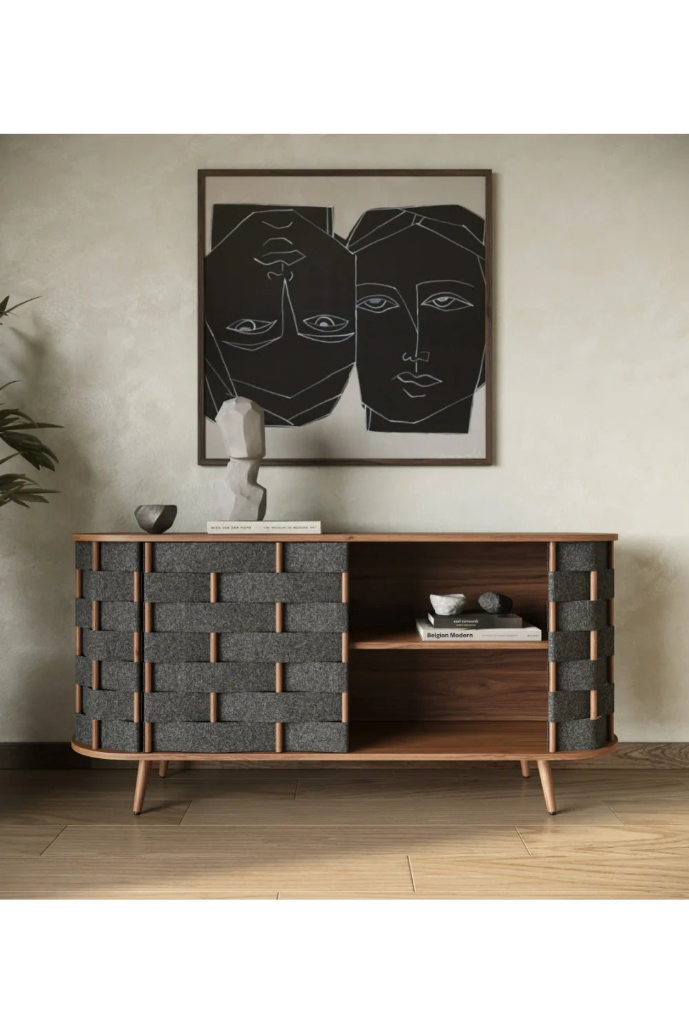Luxury Gray Woven Fabric Sideboard European Style for Villa