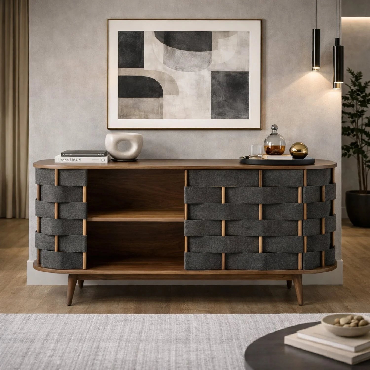 Luxury Gray Woven Fabric Sideboard European Style for Villa