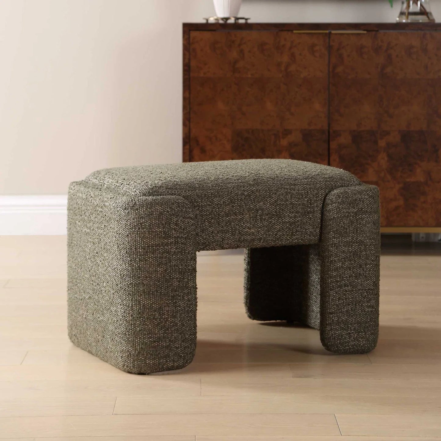 Luxury Green Boucle Modern Bench European Style for Villa