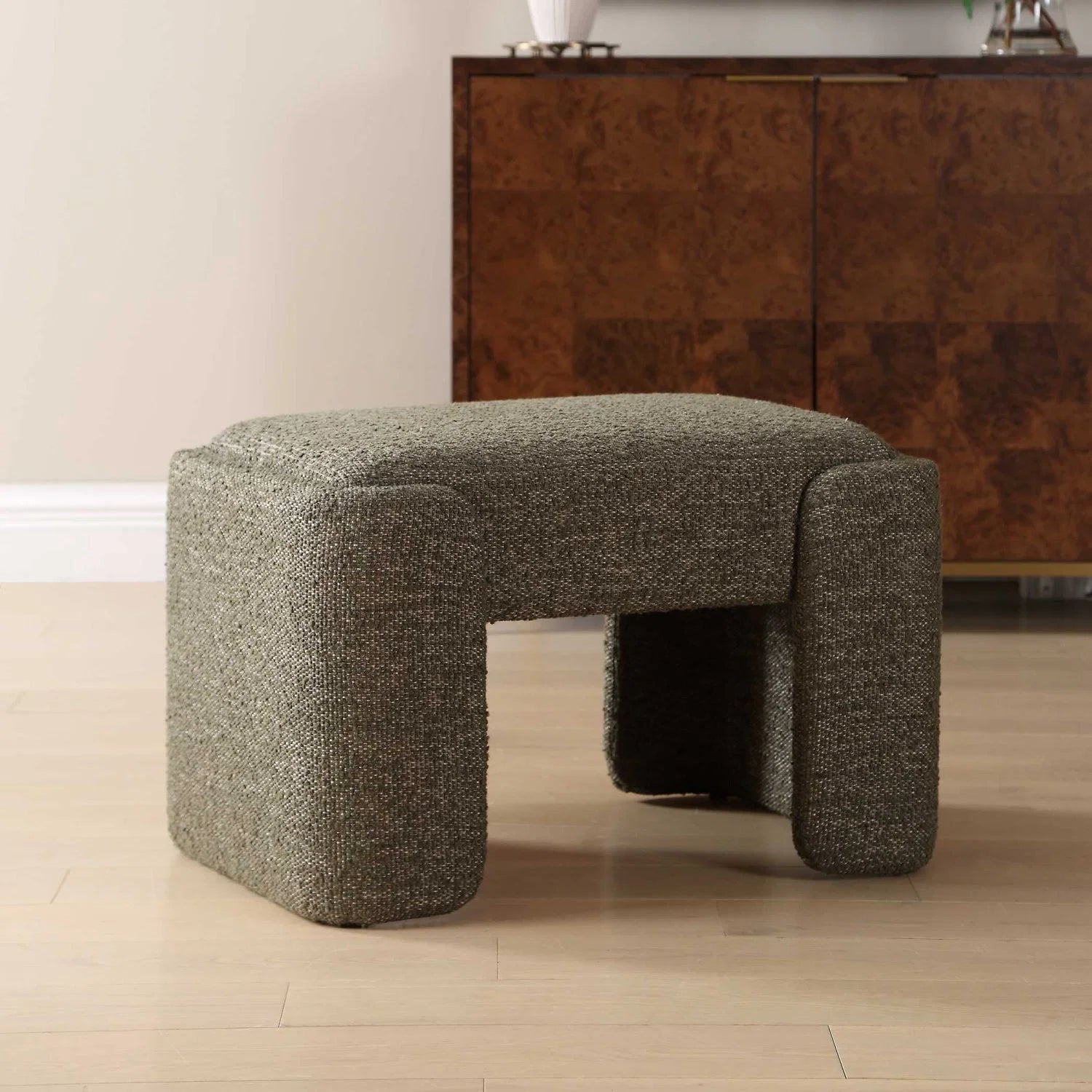 Luxury Green Boucle Modern Bench European Style for Villa