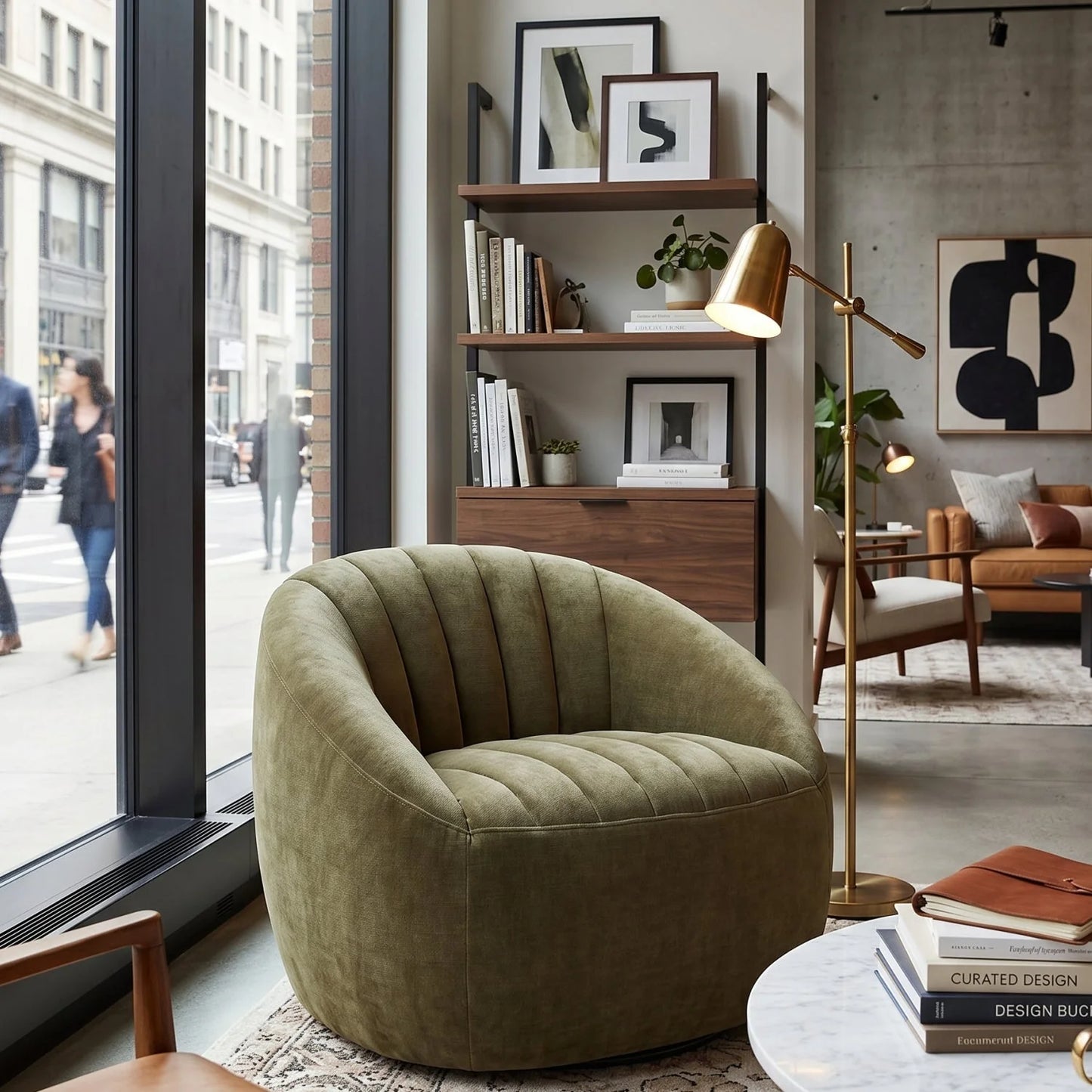 Luxury Green Chambray Swivel Chair Modern Italian Style for Villa