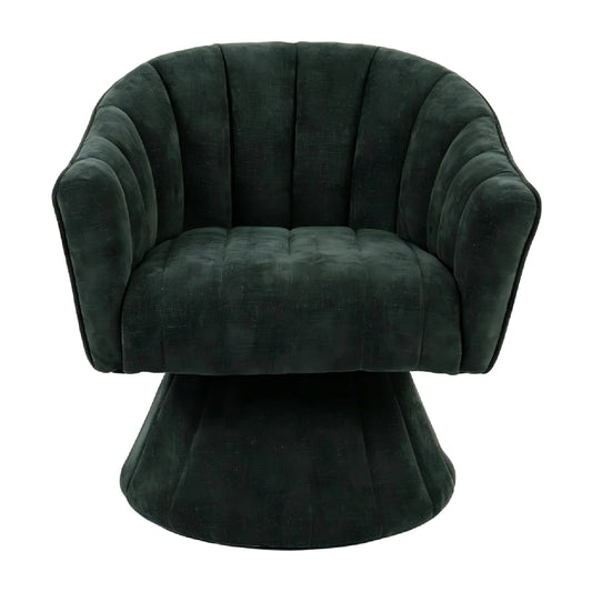 Luxury Green Channel Tufted Barrel Swivel Chair Modern Italian Style for Villa