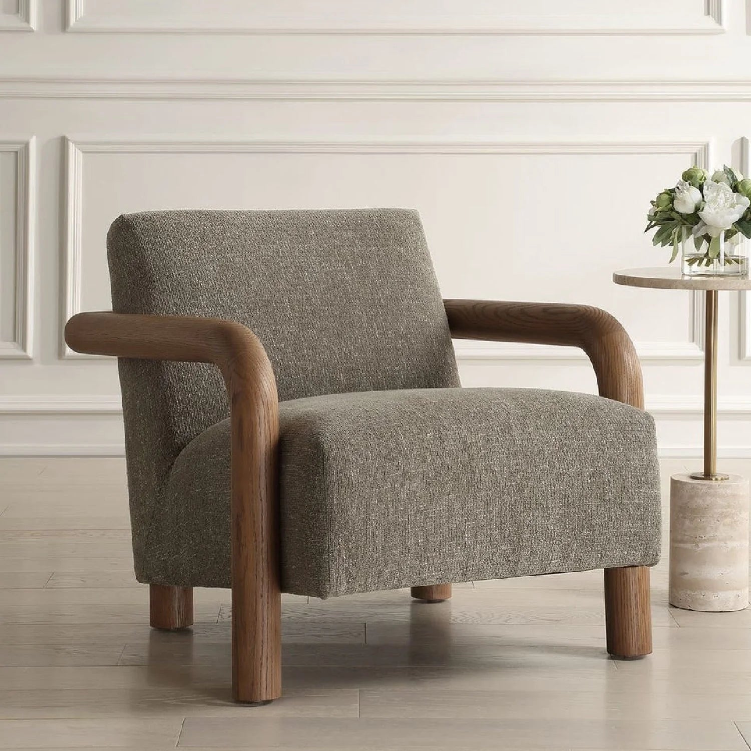 Luxury Green Chenille Accent Chair Modern European Style for Villa