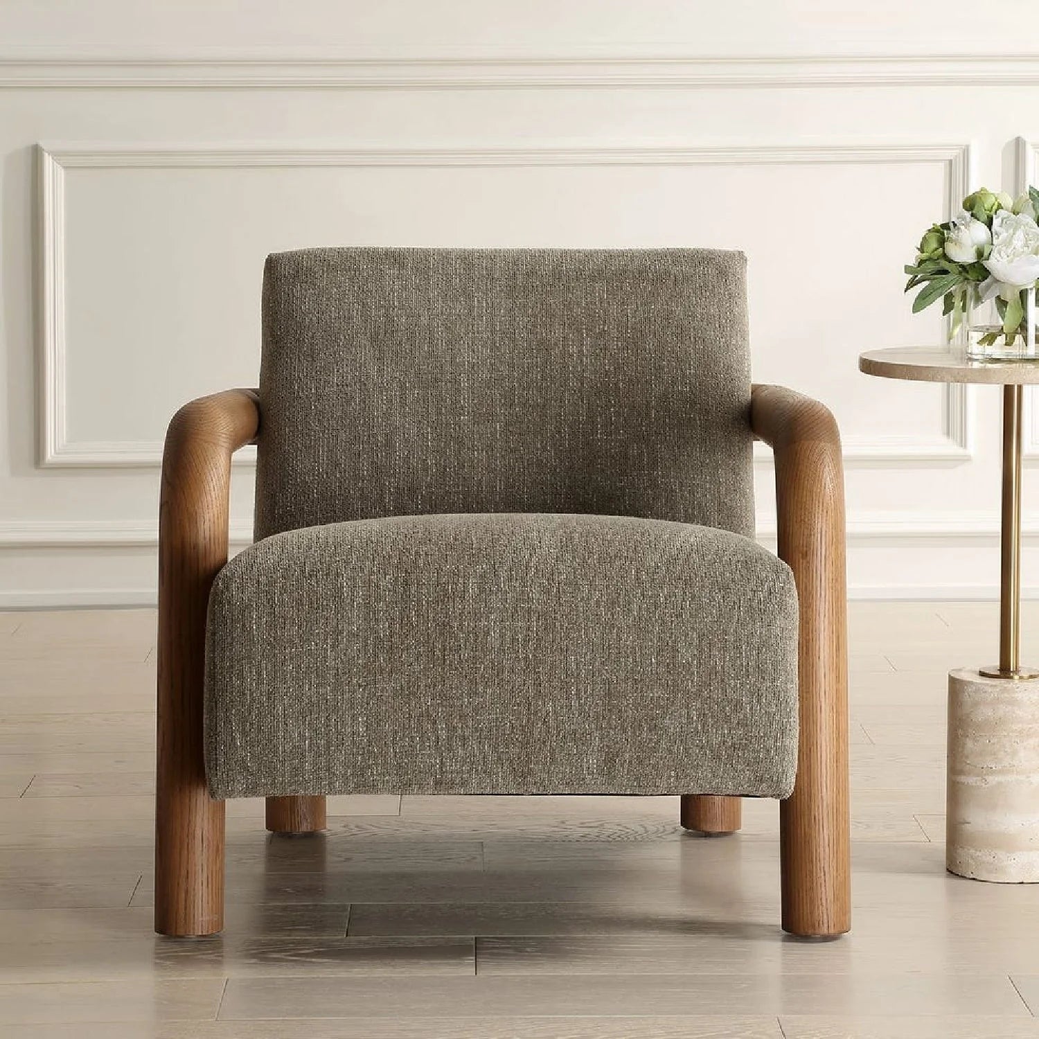 Luxury Green Chenille Accent Chair Modern European Style for Villa