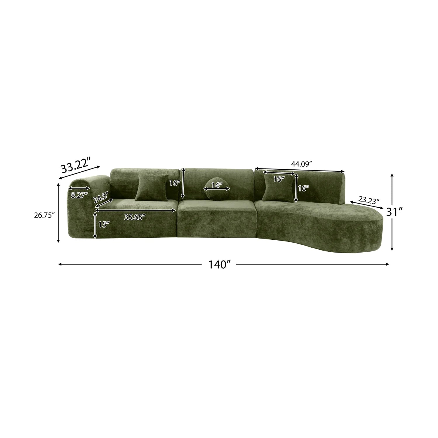 Luxury Green Curved Sectional Sofa Modern Italian Style for Villa