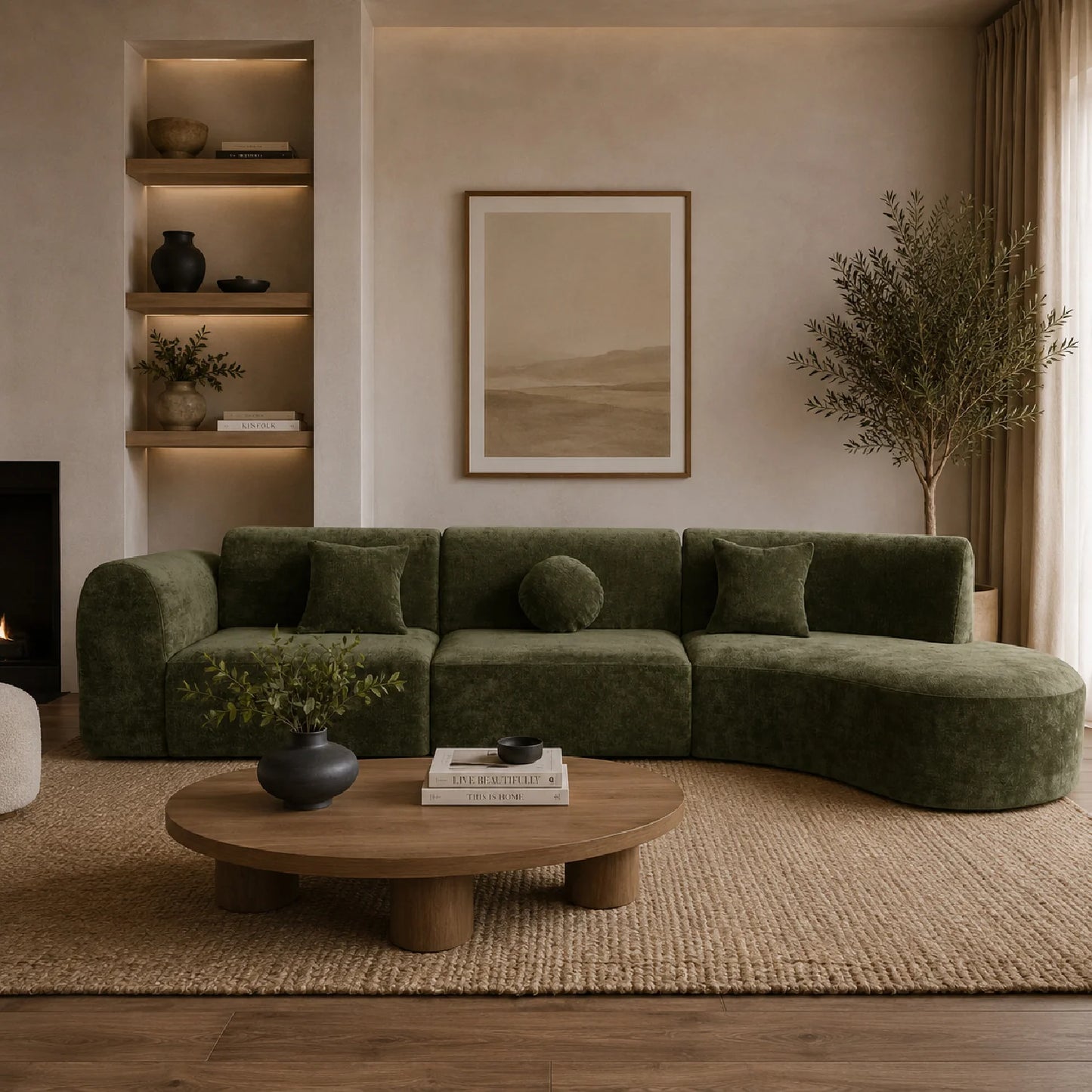 Luxury Green Curved Sectional Sofa Modern Italian Style for Villa