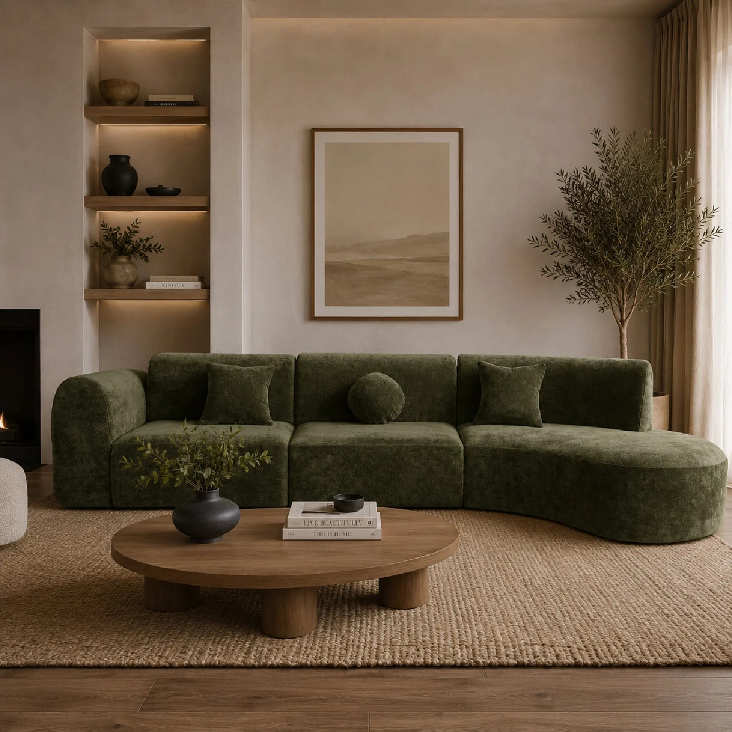Luxury Green Curved Sectional Sofa Modern Italian Style for Villa