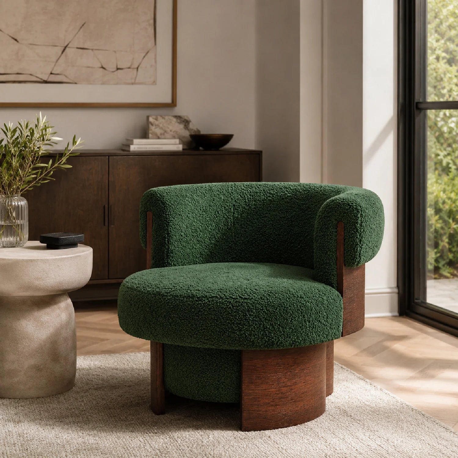 Luxury Green Curved Swivel Lounge Chair Modern Italian Style for Villa