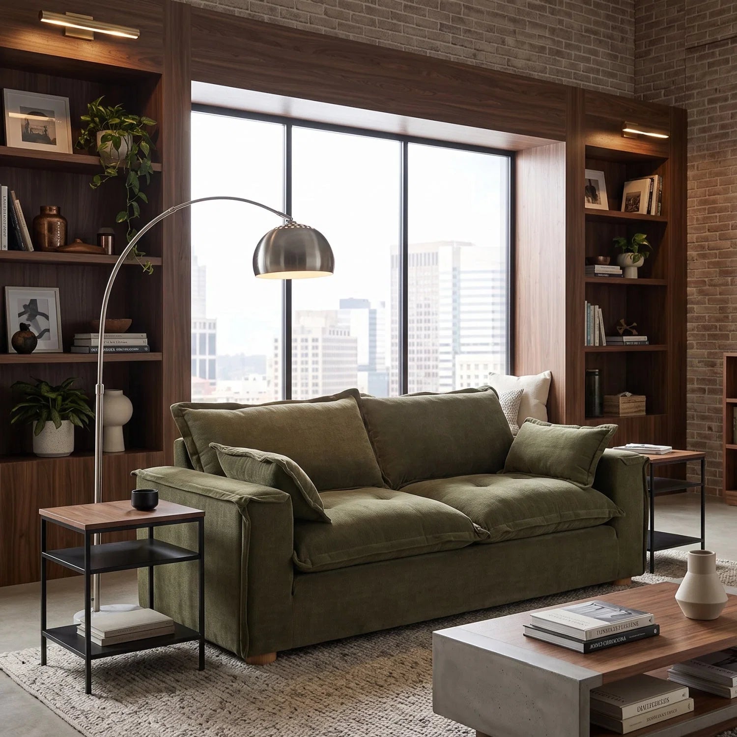 Luxury Green Fabric Loveseat Modern Italian Style for Villa