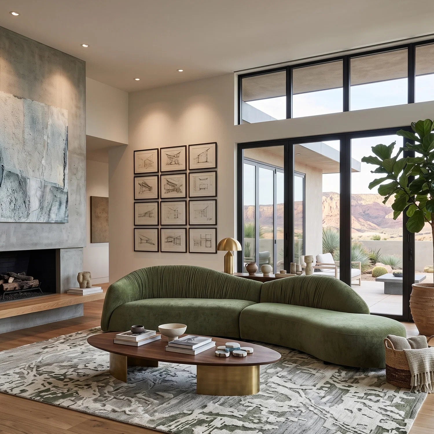 Luxury Green Fabric Modular Sofa Modern Italian Style for Villa