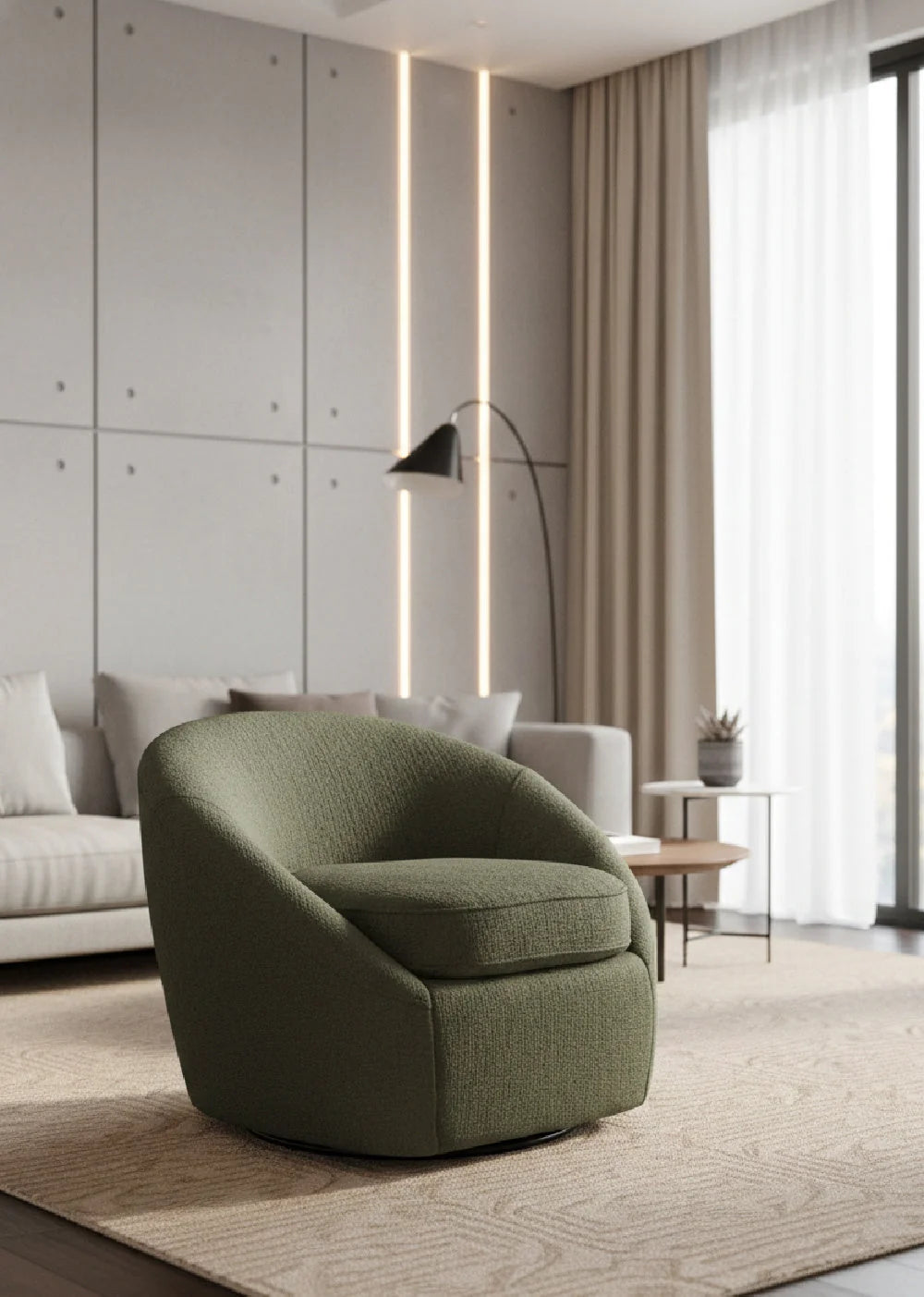 Luxury Green Fabric Swivel Accent Chair Modern Italian Style for Villa
