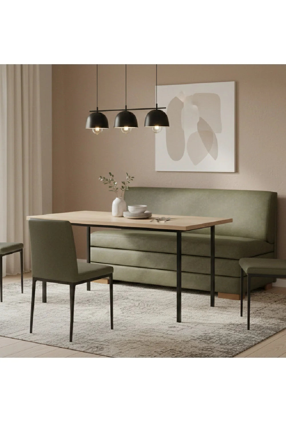 Luxury Green Leather Banquette Bench European Style for Villa