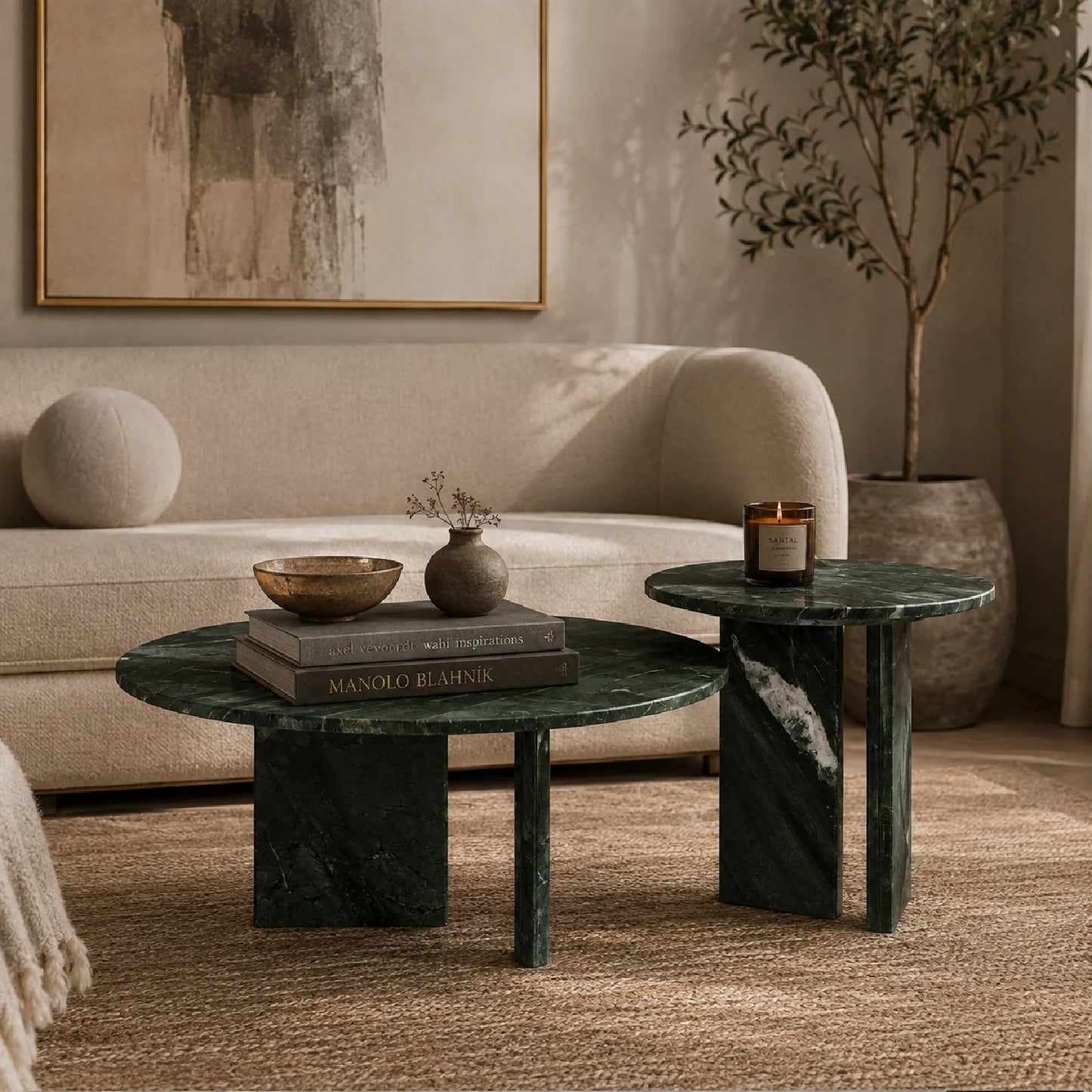 Luxury Green Marble Coffee Table Modern Italian Style for Villa