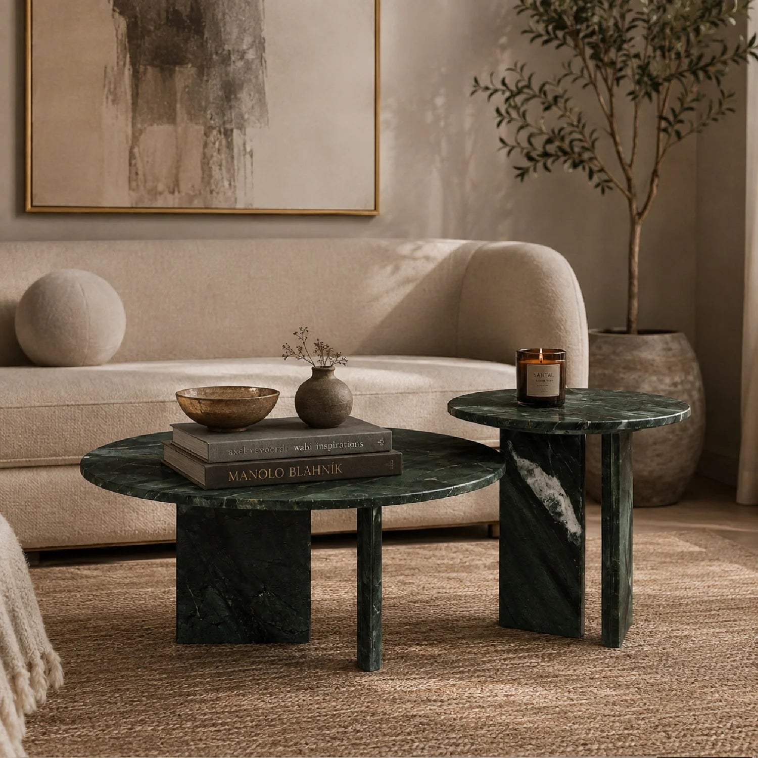 Luxury Green Marble Coffee Table Modern Italian Style for Villa