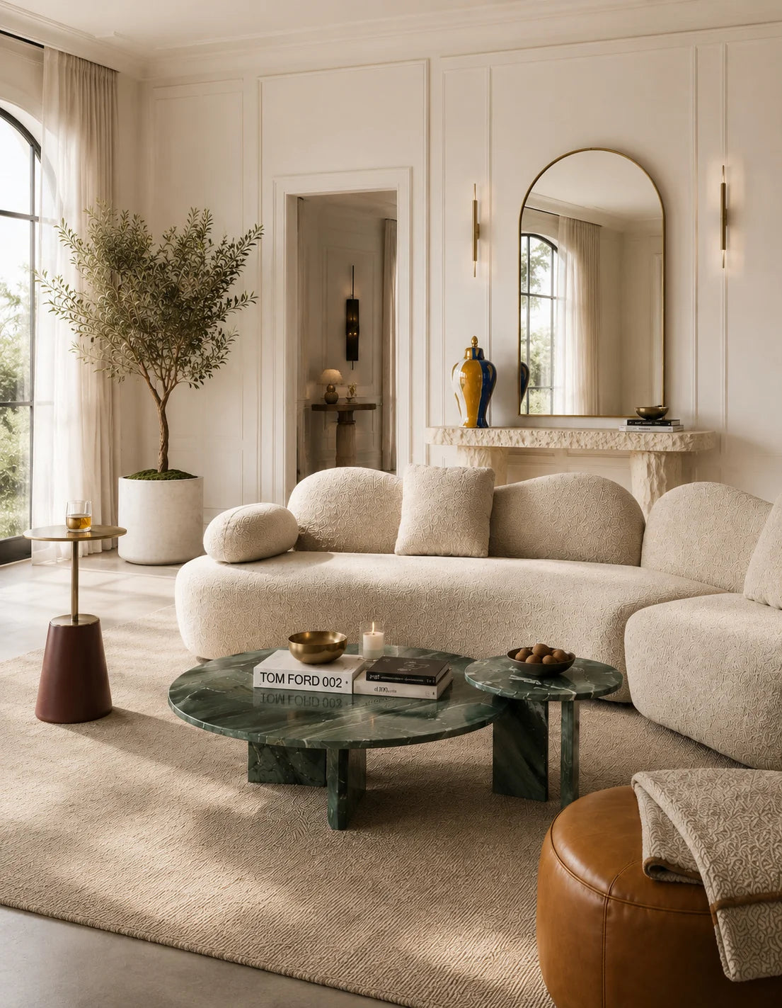 Luxury Green Marble Coffee Table Modern Italian Style for Villa