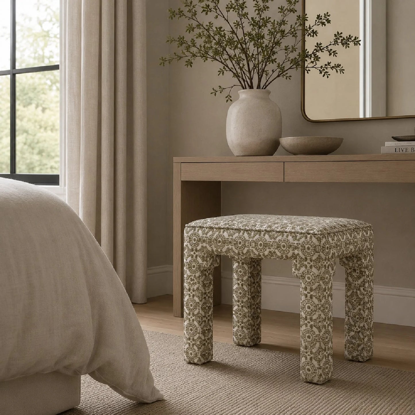 Luxury Green Medallion Motif Bench European Style for Villa