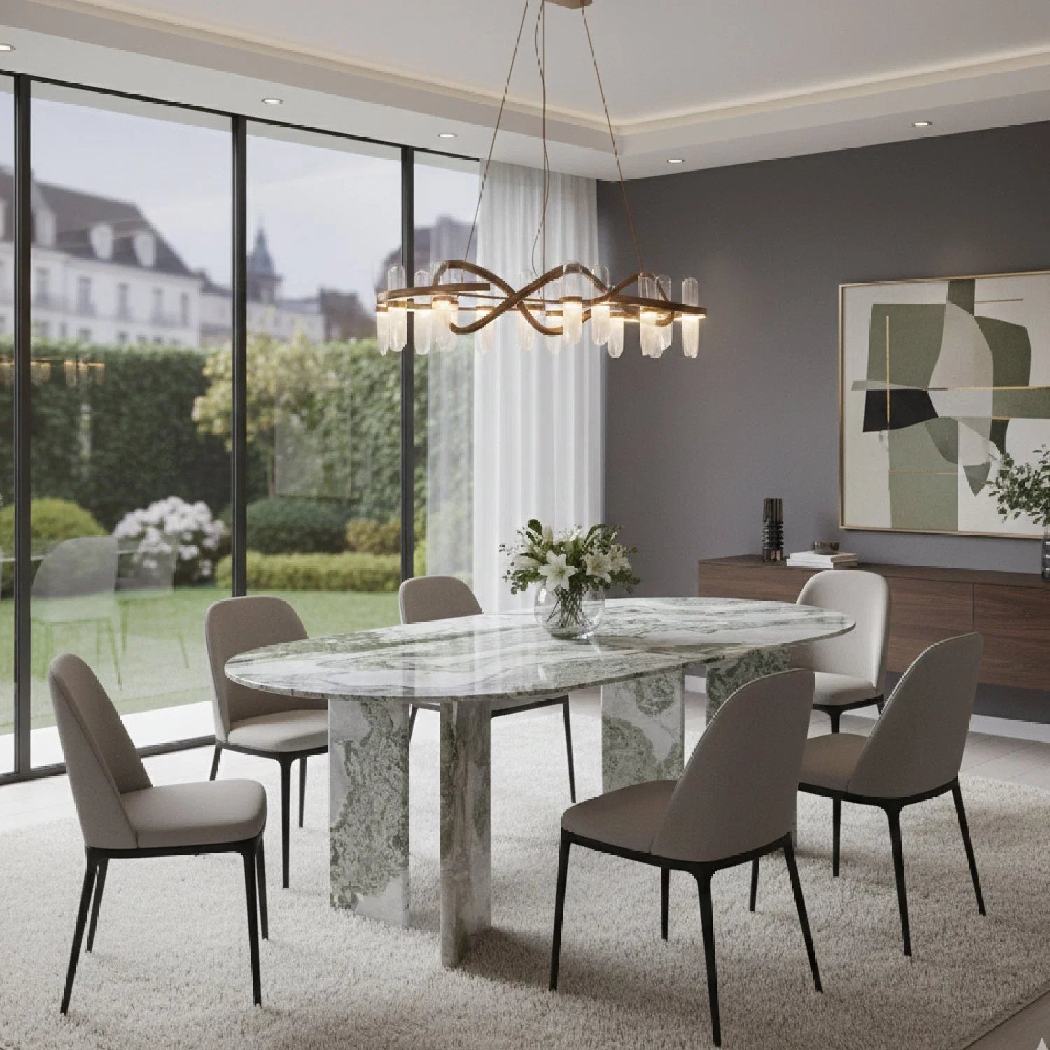 Luxury Green Onyx Marble Dining Table Modern Italian Style for Villa
