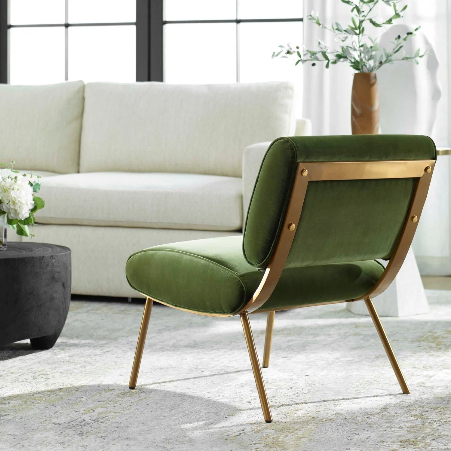 Luxury Green Velvet Accent Chair European Style for Villa