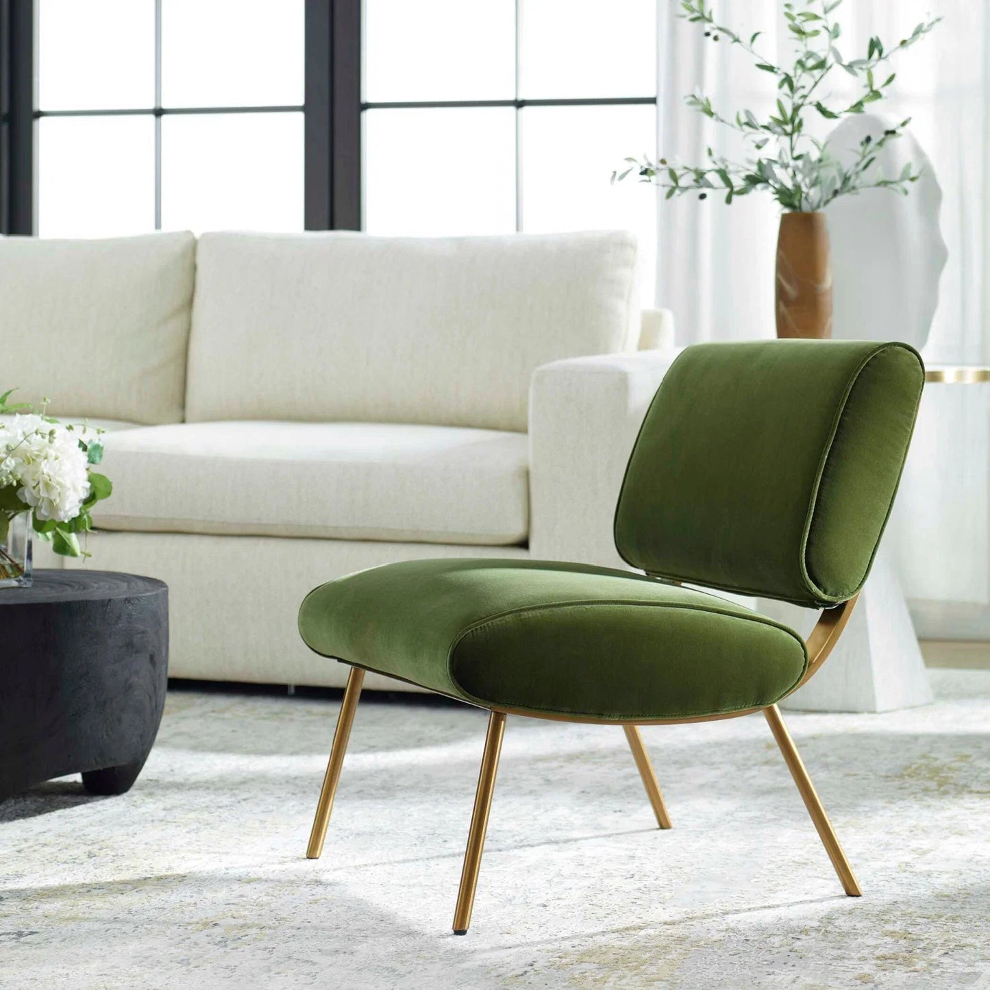 Luxury Green Velvet Accent Chair European Style for Villa