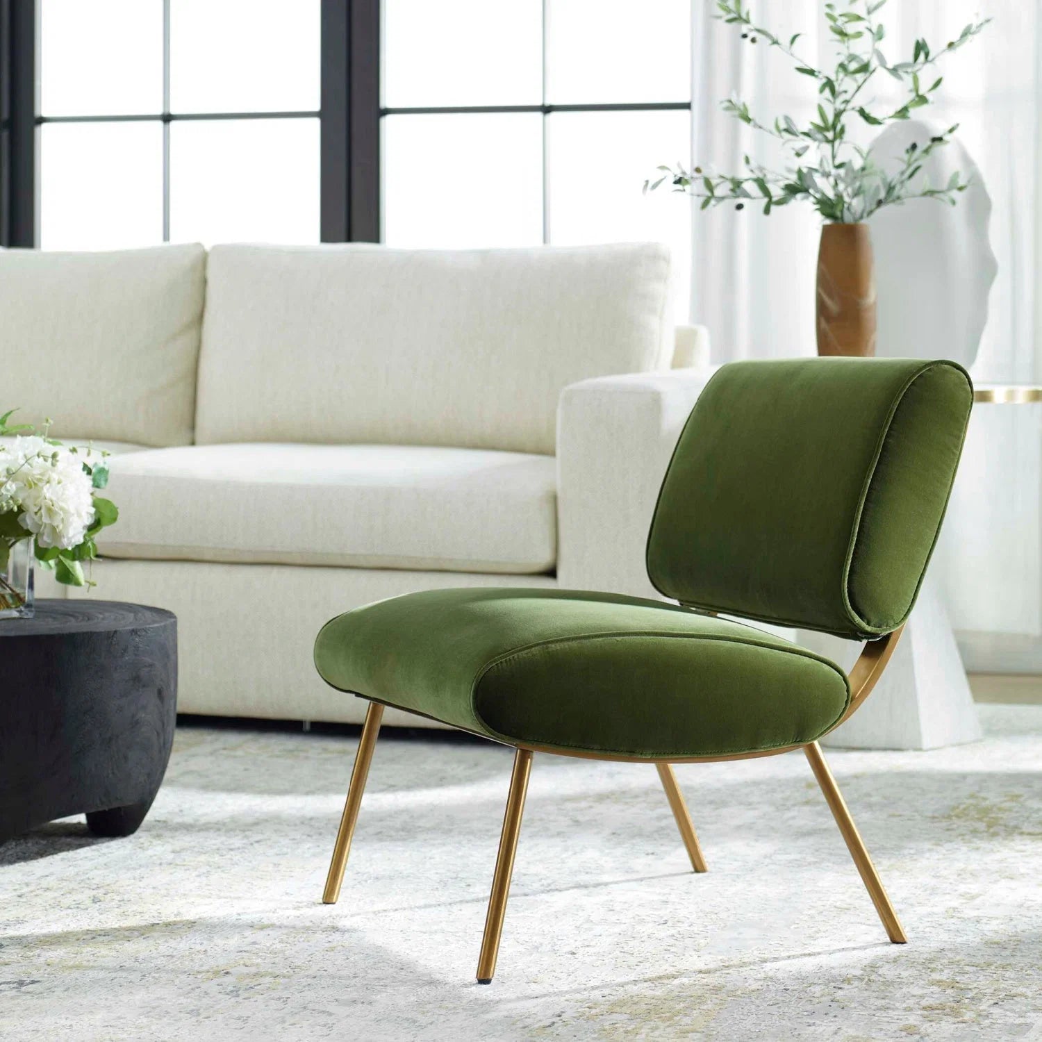 Luxury Green Velvet Accent Chair European Style for Villa