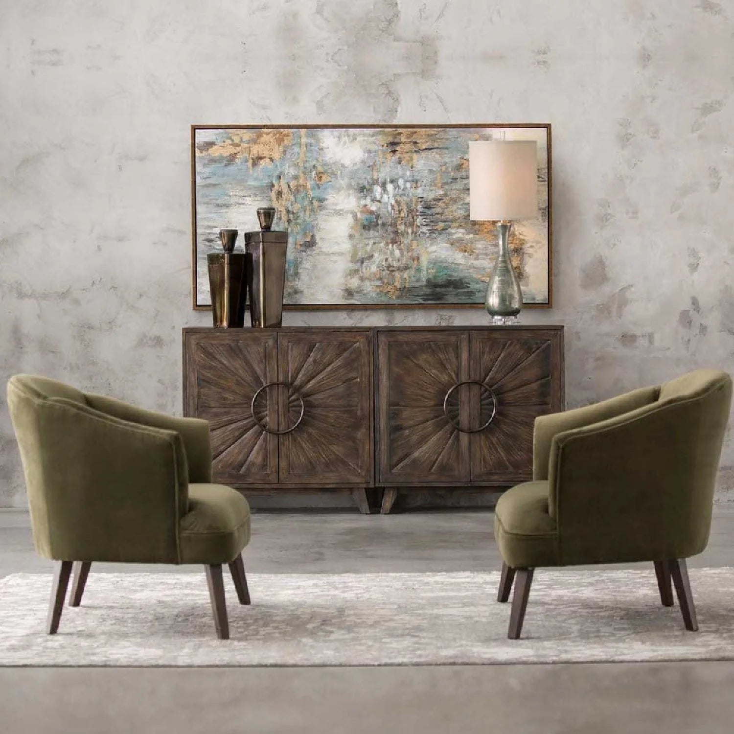 Luxury Green Velvet Barrel Accent Chair Modern European Style for Villa