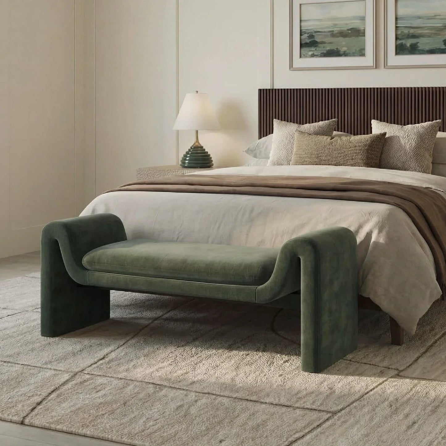 Luxury Green Velvet Bench European Style for Villa