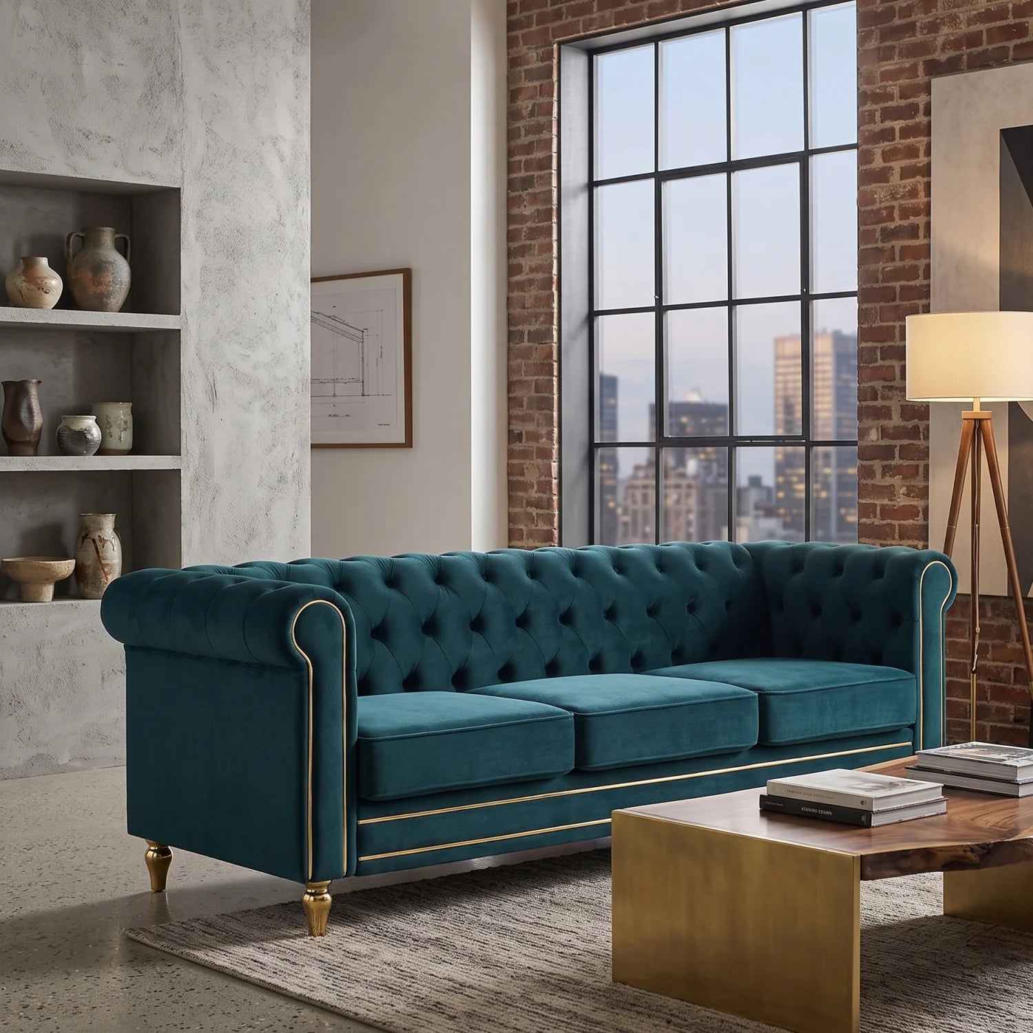 Luxury Green Velvet Chesterfield Sofa Modern Italian Style for Villa