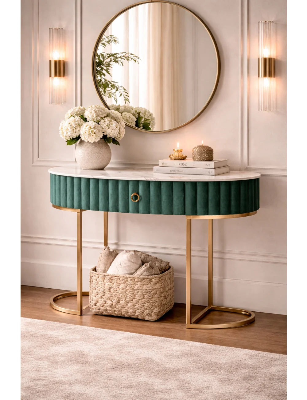 Luxury Green Velvet Console Table Modern Italian Style for Villa