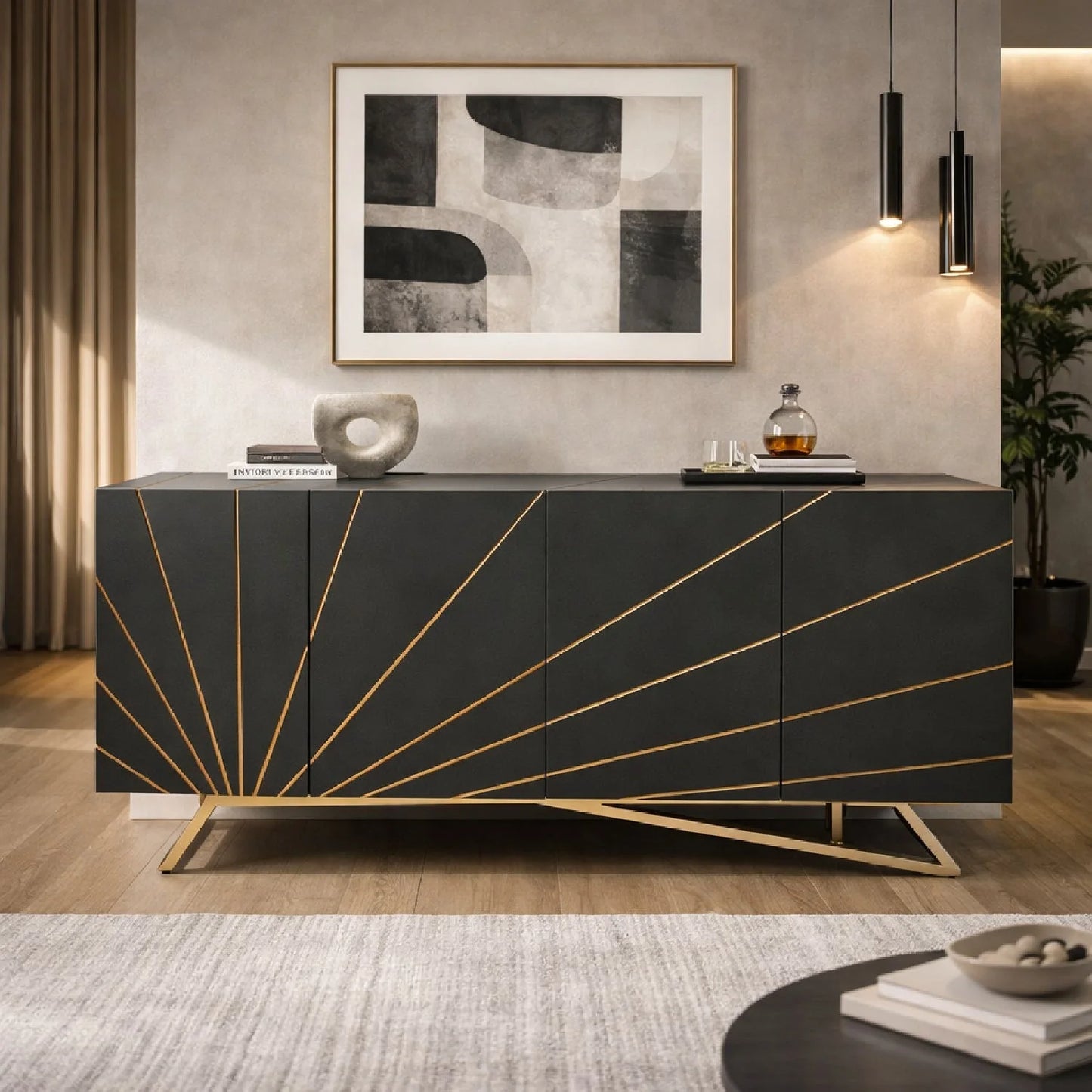 Luxury Grey 4-Door Sideboard European Style for Villa