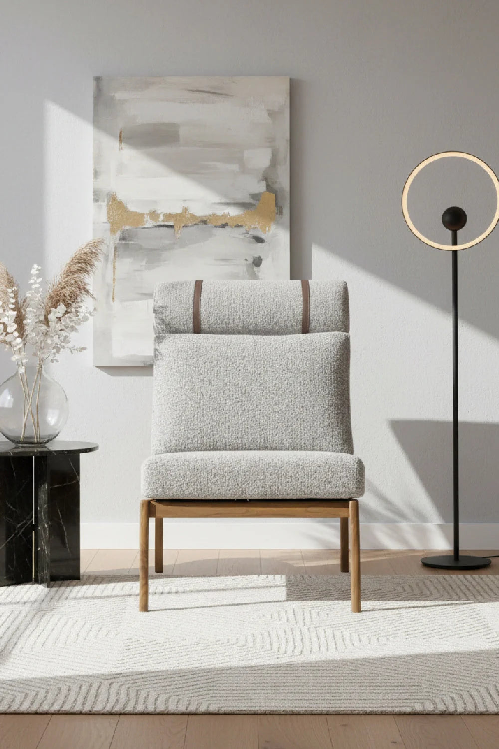 Luxury Grey Boucle Lounge Chair Modern Italian Style for Villa