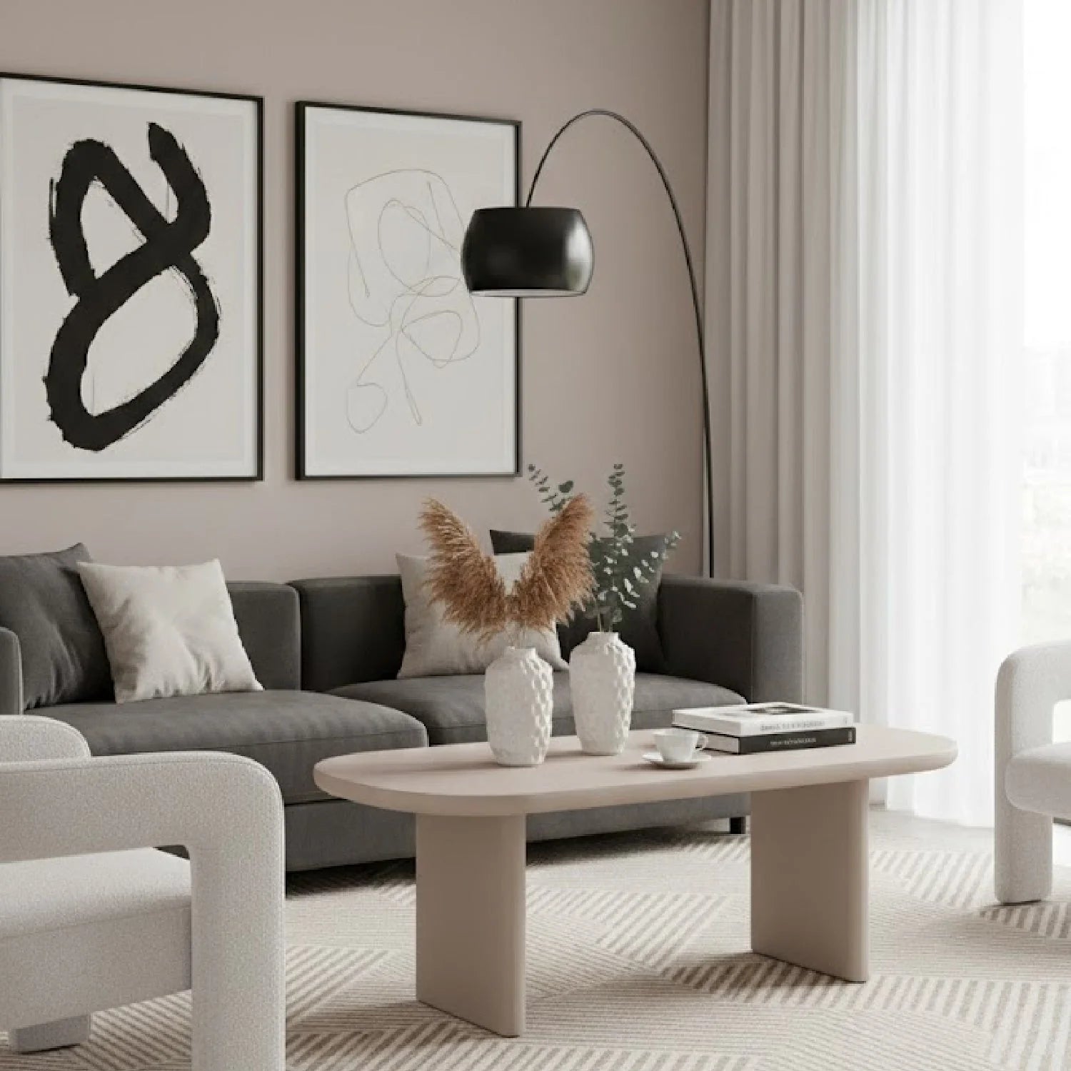 Luxury Grey Cement Coffee Table Modern Italian Style for Villa