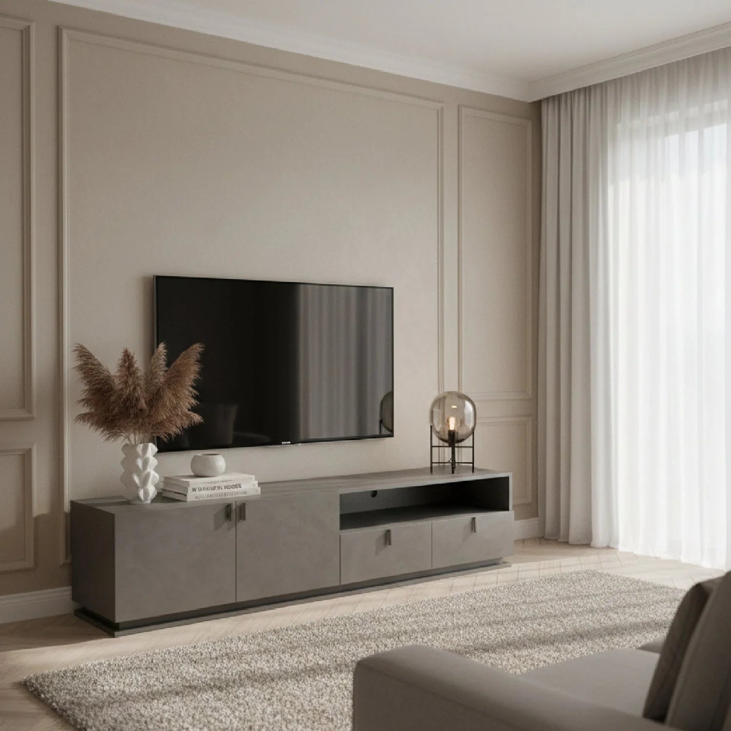 Luxury Grey Crackle TV Stand Modern Italian Style for Villa