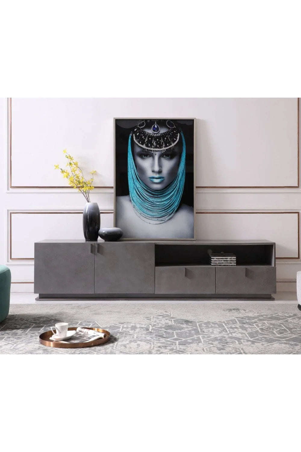 Luxury Grey Crackle TV Stand Modern Italian Style for Villa