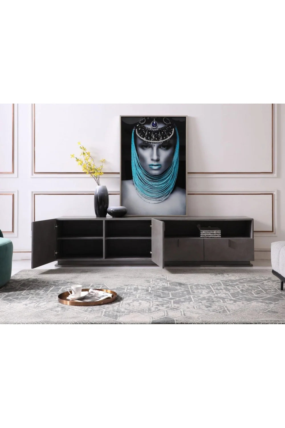 Luxury Grey Crackle TV Stand Modern Italian Style for Villa
