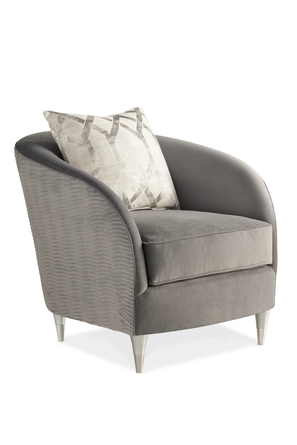 Luxury Grey Fabric Barrel Accent Chair Modern European Style for Villa