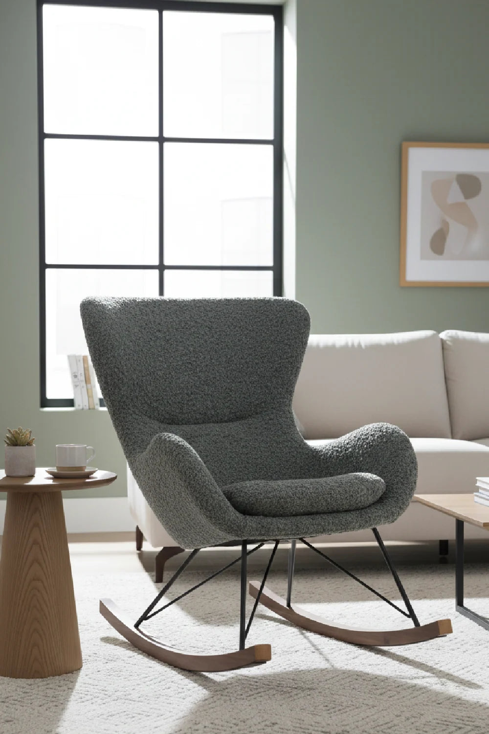Luxury Grey Fabric Rocking Chair Modern European Style for Villa