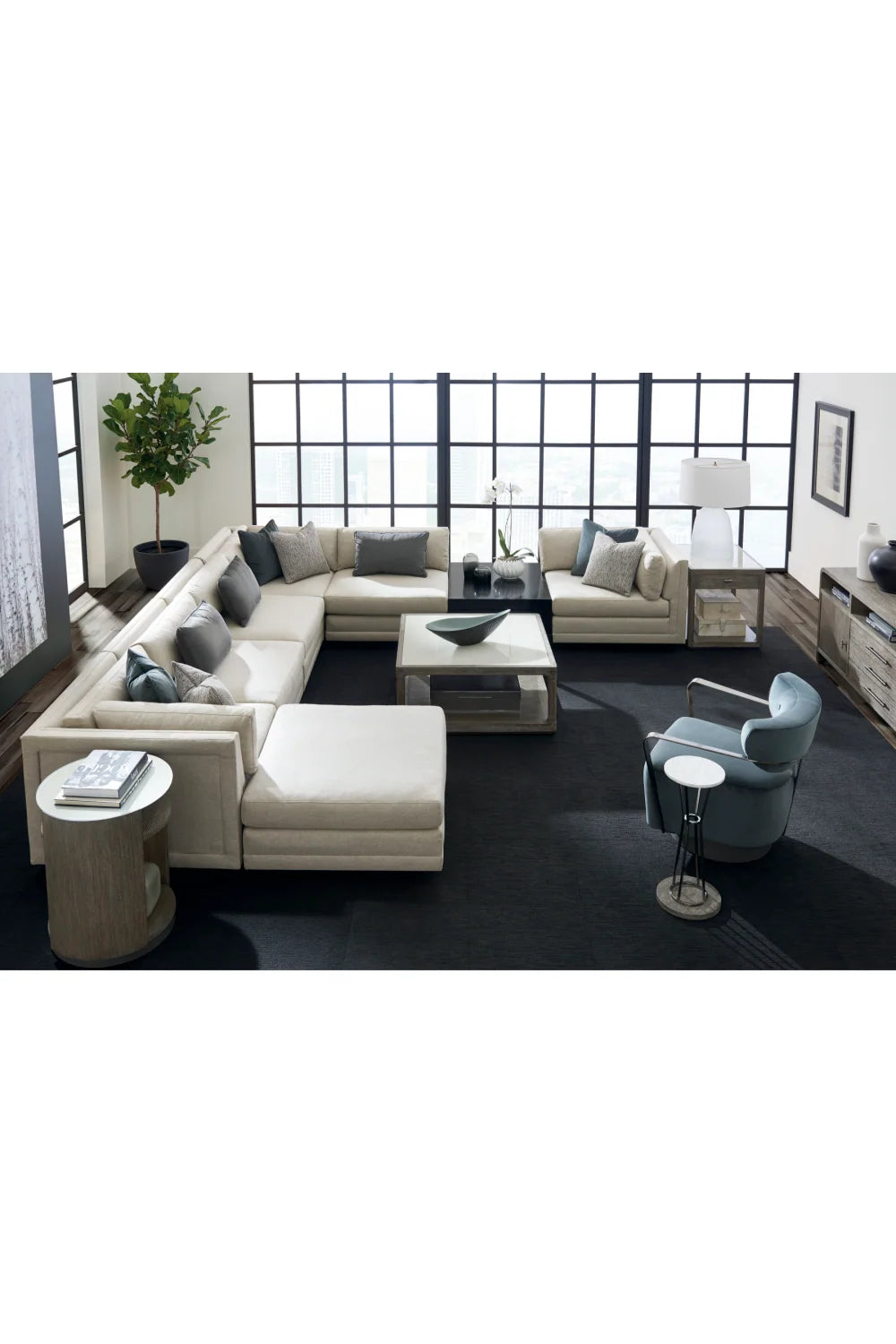 Luxury Grey Fabric Sectional Sofa Modern Italian Style for Villa